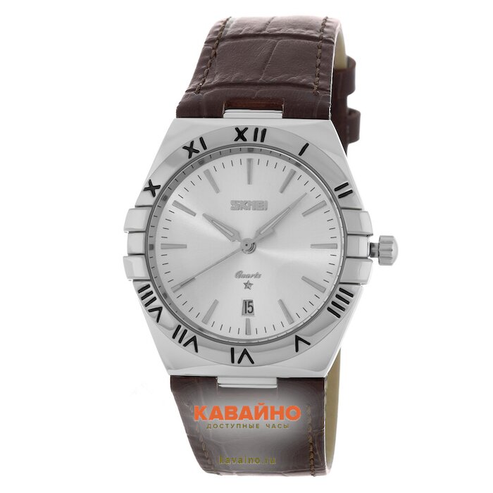 Skmei 9257LSIBN-B silver/brown-leather (man) (фото 2)