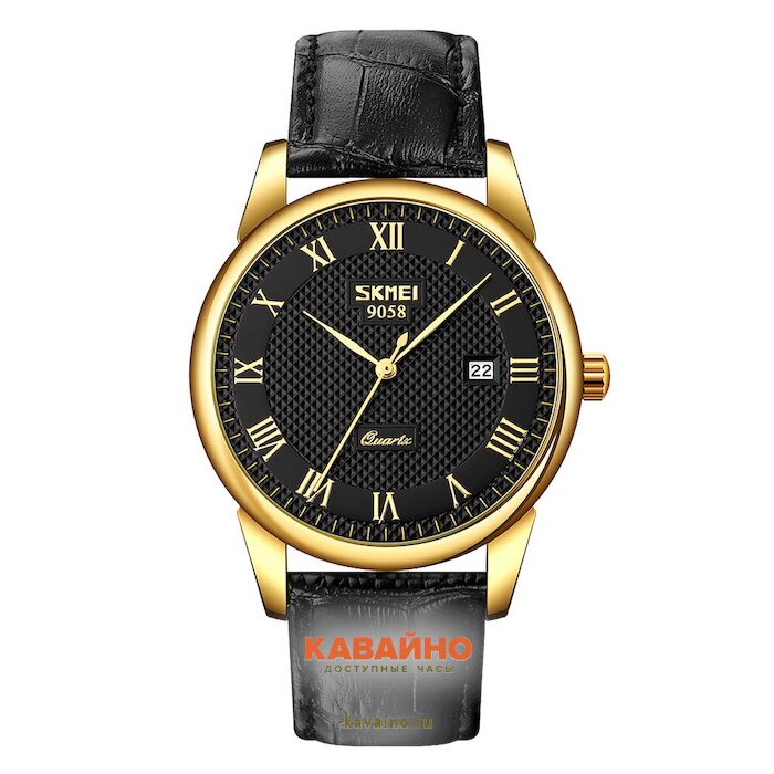 Skmei 9058LGDBKBK-B gold case black band black dail (men) купить в часовом интернет-магазине