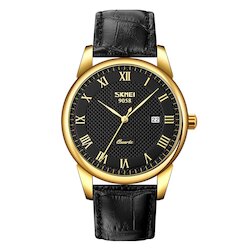 Skmei 9058LGDBKBK-B gold case black band black dail (men)