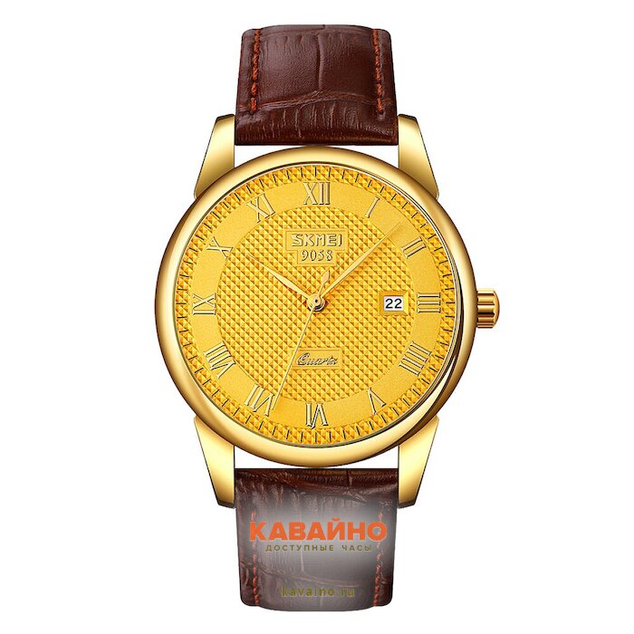 Skmei 9058LGDGDBN-B gold case brown band gold dail (men) купить в часовом интернет-магазине