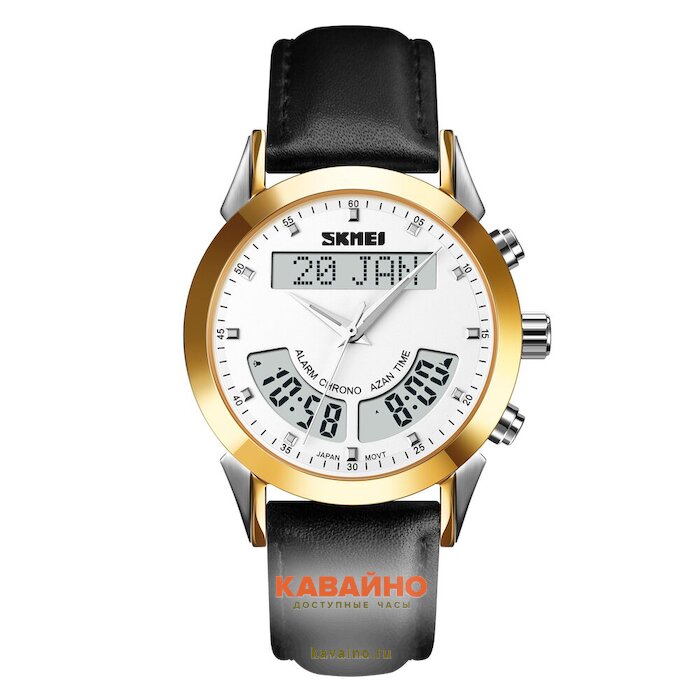 Skmei Q036LGDWT silver/gold/white-leather (фото 2)