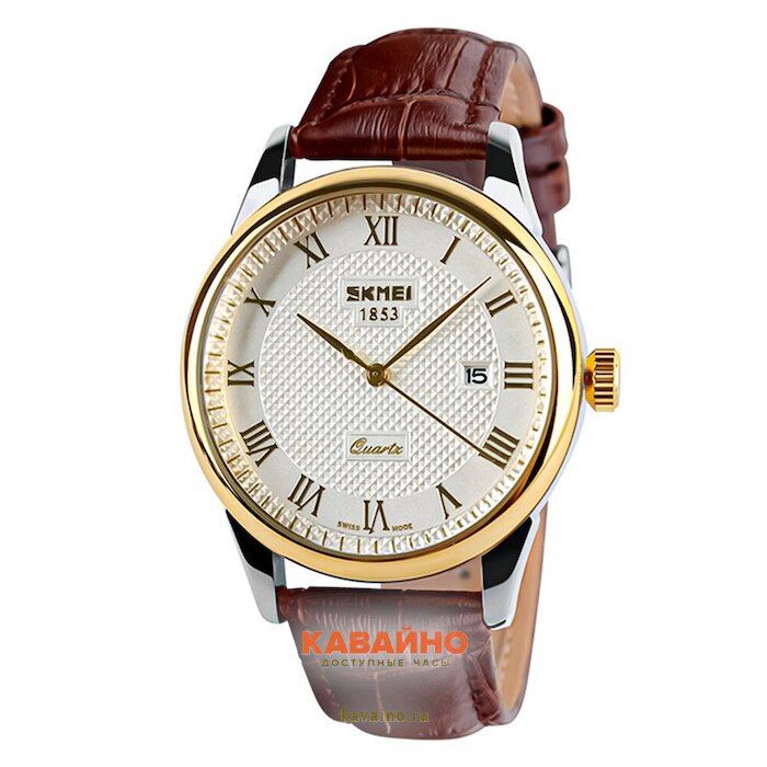 Skmei 9058LGDWTBN-B gold case brown band white купить в часовом интернет-магазине